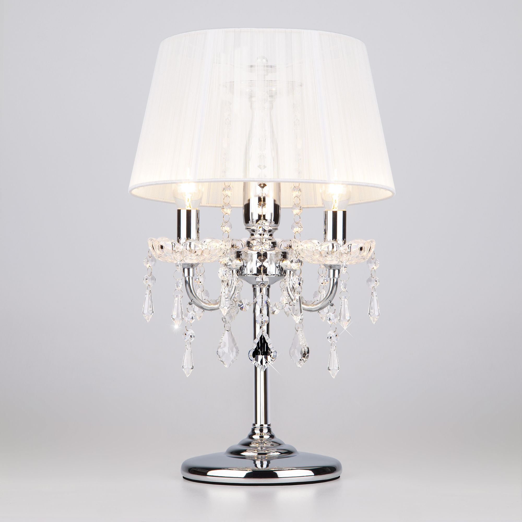Настольная лампа с абажуром Eurosvet Allata 00000057135 2045/3T хром/белый настольная лампа фото
