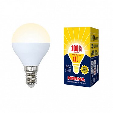 Лампочка светодиодная LED-G45-11W/WW/E14/FR/NR картон Volpe фото