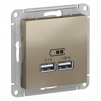 ATN000533 Atlasdesign USB Розетка, 5В, 1 порт x 2,1 А, 2 порта х 1,05 А, механизм, Шампань Schneider Electric фото
